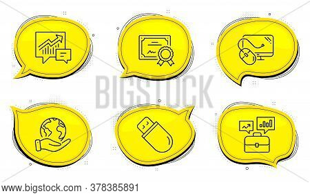 Accounting Sign. Diploma Certificate, Save Planet Chat Bubbles. Usb Stick, Computer Mouse And Busine