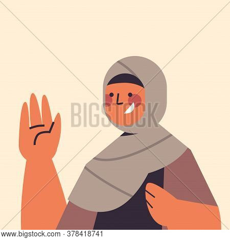 Arabic Woman In Traditional Clothes Waving Habd Smiling Arab Girl Avatar Female Cartoon Character Po