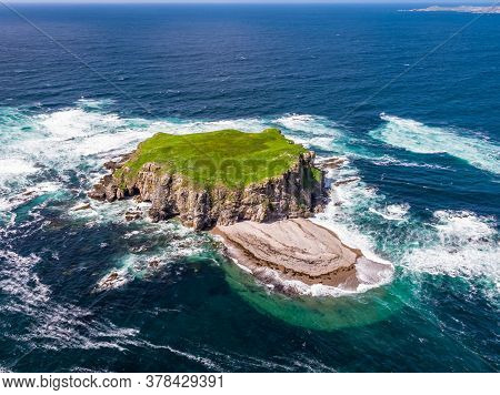 Aerial Of Glashedy Island , An Uninhabitated Island West Of Trawbreaga Bay - Donegal, Ireland