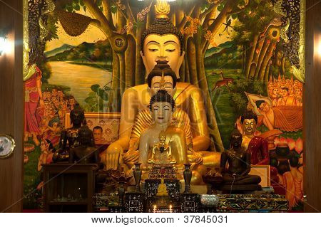 Three Ancient Buddhas In Old Church .