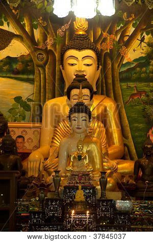 Three Ancient Buddhas In Old Church .