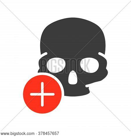 Skull With Plus Colored Icon. Bone Structure Of The Head, Cranium Symbol
