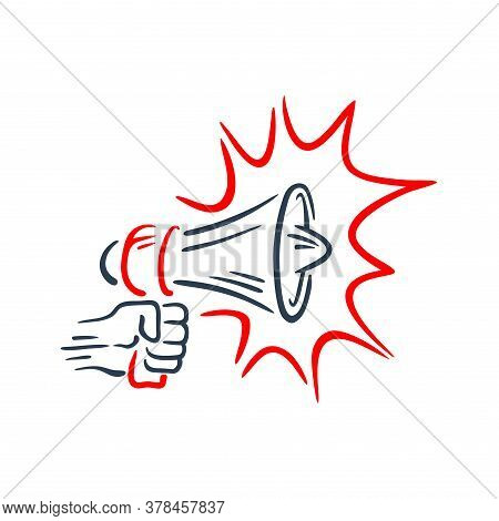 Loudspeaker In Hand-drawn Style  - Isolated Illustration For Anouncement, Broadcasting, Hot News Or 