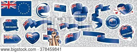 Vector Set Of The National Flag Of Cook Islands In Various Creative Designs