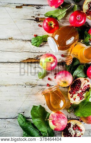 Jewish Autumn Rosh Hashana Celebration. Traditional Products For The Celebration Of Rosh Hashanah - 