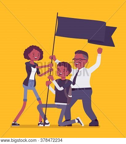 Blm Demonstration Black Lives Matter, Flag Protest Or Victory Symbol. Activists Of Political, Social