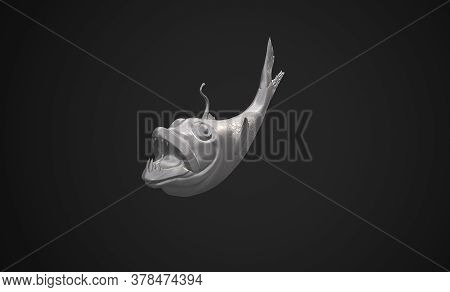 3d Cartoon Character Of A Spherical Goldfish With Big Bulging Eyes Floating In The Air. Funny Yellow