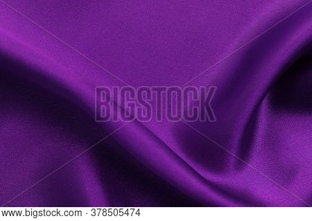 Purple Fabric Cloth Texture For Background And Design Art Work, Beautiful Crumpled Pattern Of Silk O