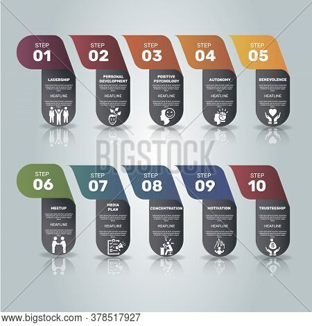 Infographic Business Training Template. Icons In Different Colors. Include Online Training, Consulti