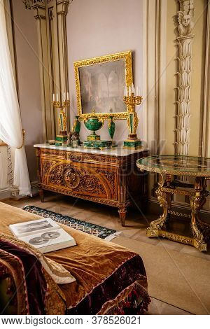 Castle Interior With Collection Of Paintings And Sculptures Inlaid With Malachite. Castle Bitov, Sou