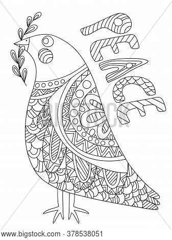 Dove Of Peace With Olive Branch Detailed Antistress Coloring Page Stock Vector Illustration. Interna