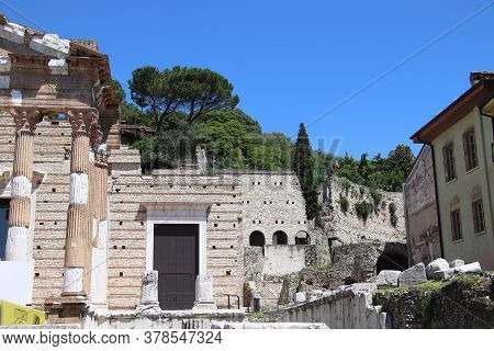 Ruins Of The Roman Temple Called Capitolium Or Tempio Capitolino In Brescia In Italy