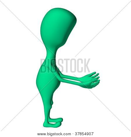หุ่น 3D สีเขียวมองบนมือ