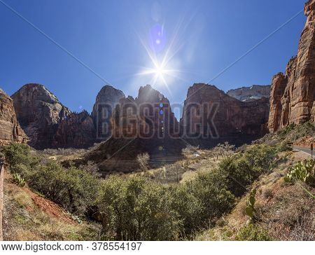 Impression From Virgin River Walking Path In The Zion National Park In Winter