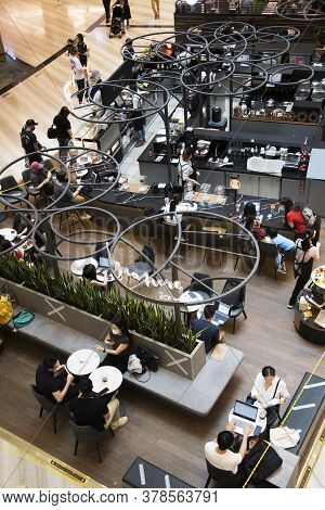 Singapore, 24 Jul, 2020: Top View Of A Cafe In Jewel Shopping Center. Jewel Changi Airport Is A Natu