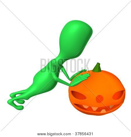 Puppy push big pupkin at the room centre