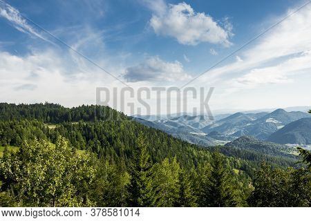 Distant Aerial View At Zaovine Lake From Tara Mountain In Serbia