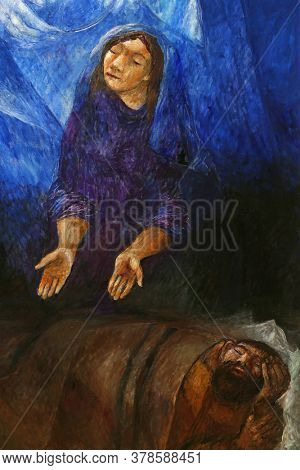 BAD URACH, GERMANY - OCTOBER 21, 2014: Virgin Mary, detail of high altar by Sieger Koder in St. Joseph's Church in Bad Urach, Germany
