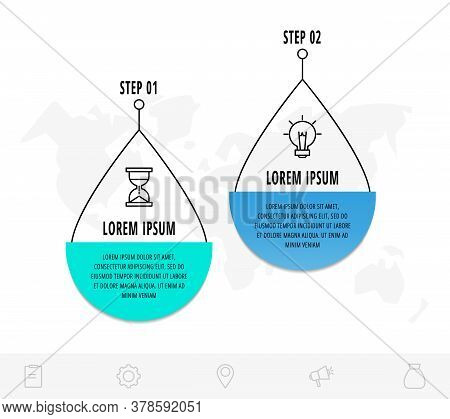 Vector Infographics Drop With 2 Steps. Line Flat Template. Used For Diagram, Business, Presentations