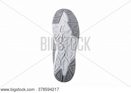 White-gray Fluted Rubber Sole Of Sneakers. Grooved Outsole
