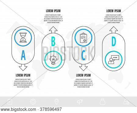 Vector Circle Infographics With 4 Arrows. Four Step Line Template. Used For Diagram, Business, Web,