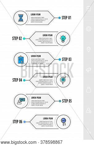 Vector Circle Infographics With 6 Arrows. Six Step Line Template. Used For Diagram, Web, Workflow La