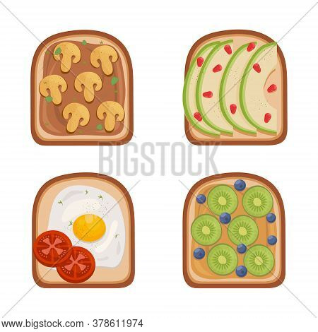 Toast Breackfast Vector Illustration. Toasted Sandwiches Collection.toasts With Different Ingredient