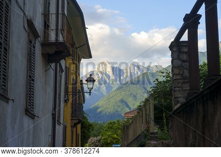 Breno, Brescia, Lombardy, Italy: Historic Town In The Oglio Valley. Typical Street