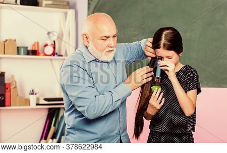 Back To School. Biology School Lesson. Pedagogue Friendly Kind. Experienced Pedagogue. Teaching Kid.