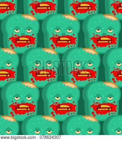 Zombie Bread Pattern Seamless. Piece Of Green Dead Bread Background