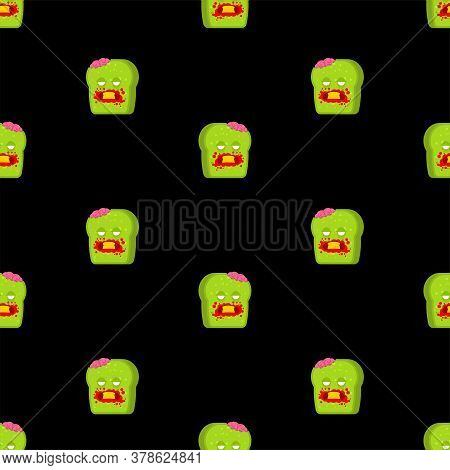 Zombie Bread Pattern Seamless. Piece Of Green Dead Bread Background