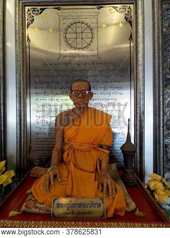 Chiang Mai, Thailand, December 6, 2018: Synthetic Resin Reproduction Of A Revered Monk From Chiang M