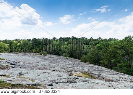 Panoramic View From Top Of Large Monadnock, Panola Mountain Georgia, Blue Sky And Copy Space, Horizo