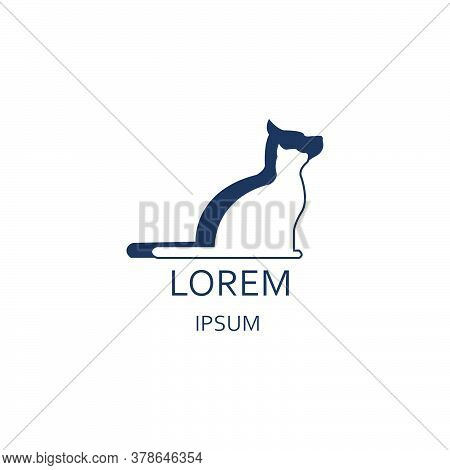 Blue And White Veterinary Logo Representing A Dog And A Cat Silhouette.