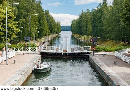 Asikkala, Finland - 16 July 2020: Vaaksy Canal Between Two Big Lakes Vesijarvi And Paijanne. Gateway