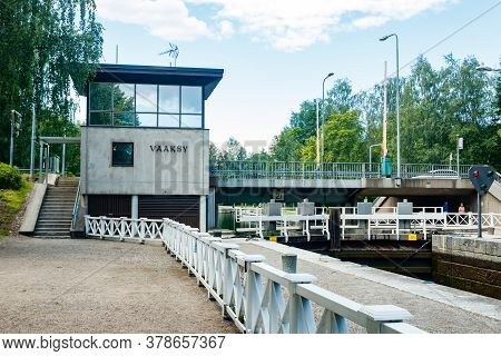 Asikkala, Finland - 16 July 2020: Vaaksy Canal Between Two Big Lakes Vesijarvi And Paijanne. Gateway
