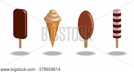 Vector Ice Cream, 3d Rendering, Colorful Ice Cream Illustration Set, Collection Of Different Ice Cre