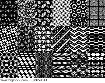 Vector Black And White Seamless Pattern Set, Collection Of Geometric Monochrome Pattern, For Your De
