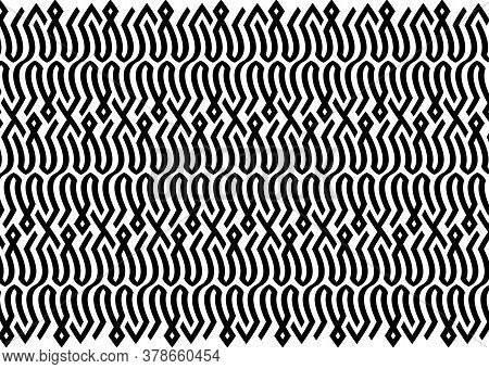 Vector Monochrome Linear Pattern, Black And White Wide Lines, Mosaic, Labyrinth Trim Pattern,