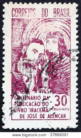 Postage stamp Brazil 1965 Jose de Alencar and Indian Princess