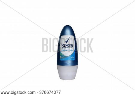 Kharkov, Ukraine - February 7, 2020: Rexona Women Shower Clean Deodorant Over White Background. Roll
