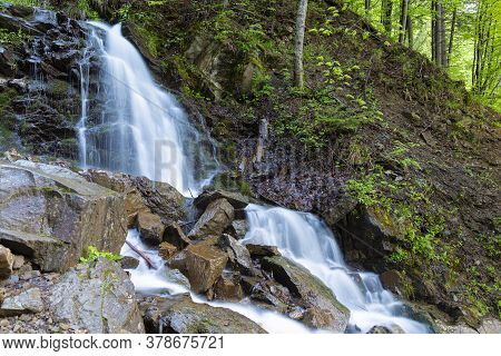 Cascade Trufanets Falls In Carpathian Mountains- The Highest Natural Waterfall In Transcarpathia At 