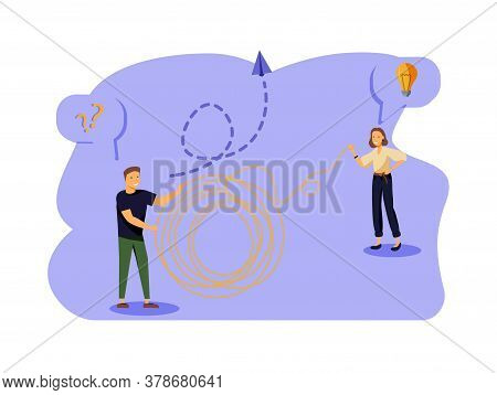 Vector Illustration, Tangle Tangled And Unraveled. Abstract Metaphor, Business Problem