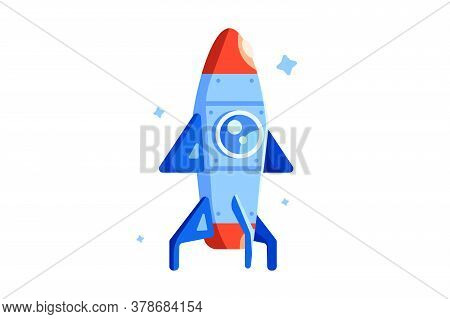 Modern Colorful Rocket With Elluminator Isolated On White Background, Flat Illustration.