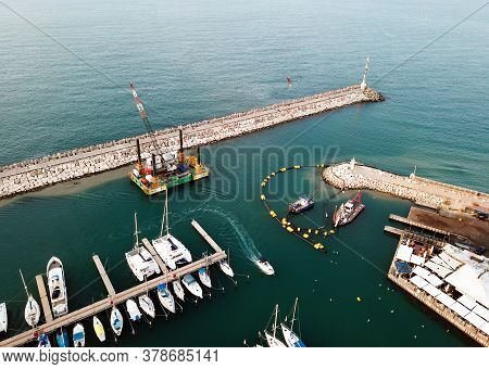 Ashkelon, Israel - December 09, 2017: Top View Of The Marina On The Mediterranean Coast In Ashkelon