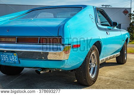 Daytona Beach, Fl / Usa - March 25, 2018: Blue 1970 American Motos Amx Muscle Car At The Spring 2018