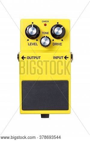 Stomp Box Electric Guitar Signal Over Drive Yellow Effects Foot Pedal Isolated On White Background W