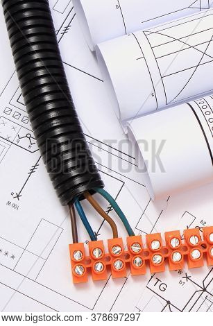 Plastic Orange Electrical Cube With Connections Of Electric Copper Wires And Construction Diagrams O