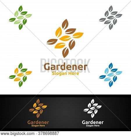 Gardener Logo With Green Garden Environment Or Botanical Agriculture