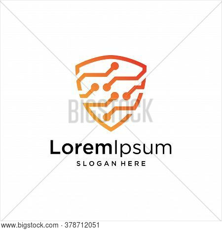 Shield Security Logo Design Vector. Security Guard Symbol Icon. Protection Shield Vector With Techno